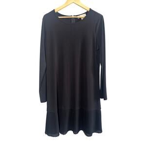 Michael Michael Kors Black Swing Dress Ruffle Hem Long Sleeve